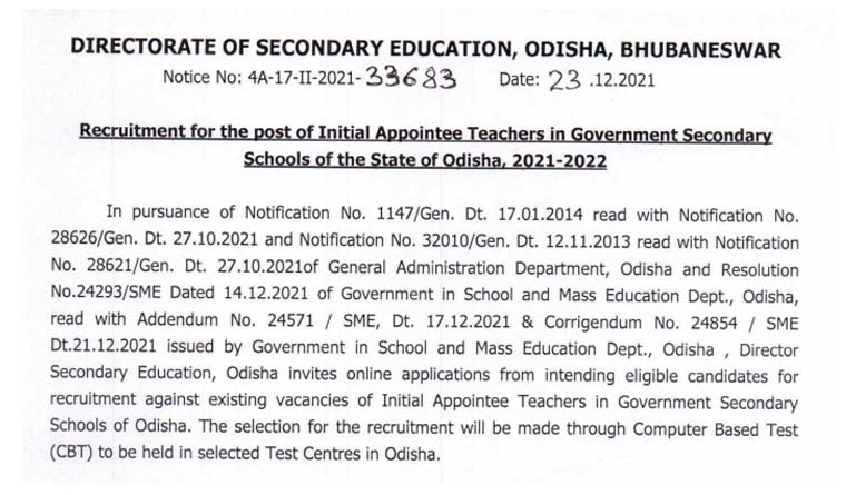 Odisha Teacher Recruitment