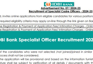 IDBI Bank Specialist Officer Recruitment 2024