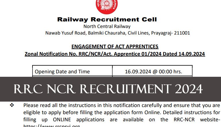 RRC NCR Recruitment 2024